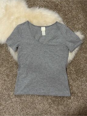 H&M Women's V-Neck Short Sleeve Top - Heather Gray Size S